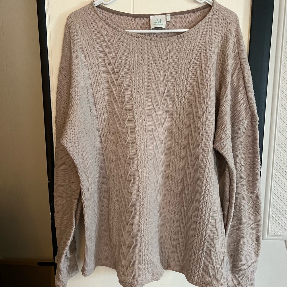 EUC Slouchy Cable Knit Top - Taupe - Large